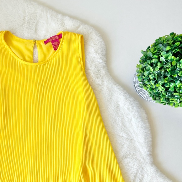 Catherine Malandrino Pleated A-Line Sleeveless Tank Top Key Hole Yellow Small - Picture 4 of 8